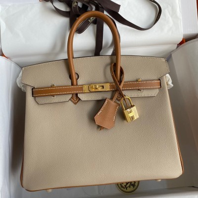 Hermes HSS Birkin 25 Bicolor Bag in Trench and Gold Epsom Calfskin LDBS242307