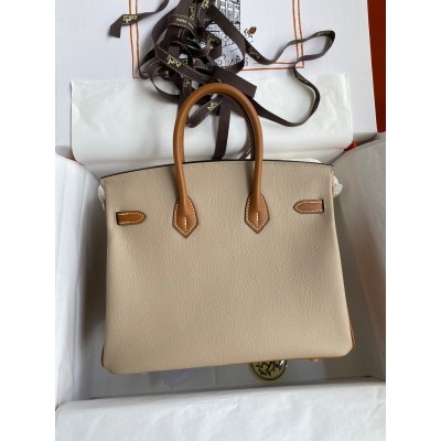 Hermes HSS Birkin 25 Bicolor Bag in Trench and Gold Epsom Calfskin LDBS242307