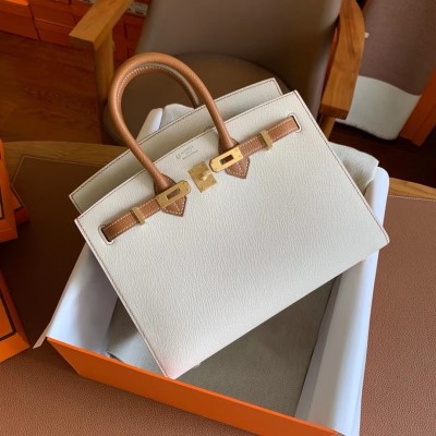 Hermes HSS Birkin 25 Sellier Bag in Craie and Gold Epsom Calfskin LDBS242308