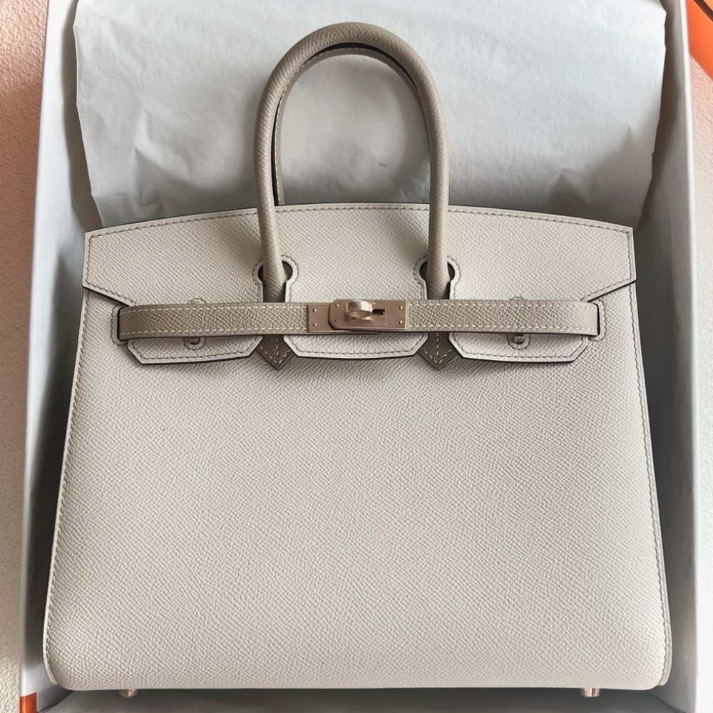 Hermes HSS Birkin 25 Sellier Bag in Craie and Grey Epsom Calfskin LDBS242309