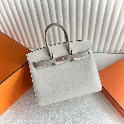 Hermes HSS Birkin 25 Sellier Bag in Craie and Grey Epsom Calfskin LDBS242309