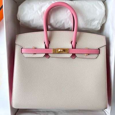 Hermes HSS Birkin 25 Sellier Bag in Craie and Rose Confetti Epsom Calfskin LDBS242310