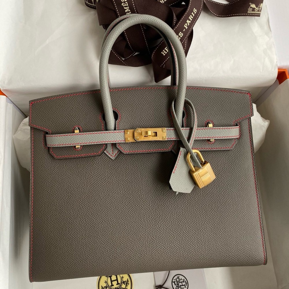 Hermes HSS Birkin 25 Sellier Bag in Etain and Gris Mouette Epsom Calfskin LDBS242311