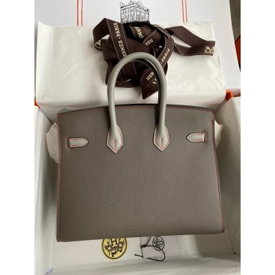 Hermes HSS Birkin 25 Sellier Bag in Etain and Gris Mouette Epsom Calfskin LDBS242311