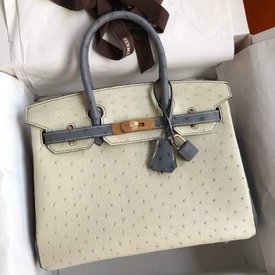 Hermes HSS Birkin 30 Bicolor Bag in Beton and Gris Agate Ostrich Leather LDBS242312