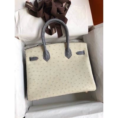 Hermes HSS Birkin 30 Bicolor Bag in Beton and Gris Agate Ostrich Leather LDBS242312