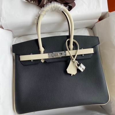 Hermes HSS Birkin 30 Bicolor Bag in Black and Craie Epsom Calfskin LDBS242313