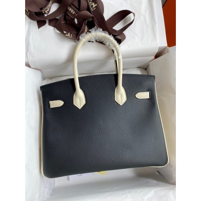 Hermes HSS Birkin 30 Bicolor Bag in Black and Craie Epsom Calfskin LDBS242313