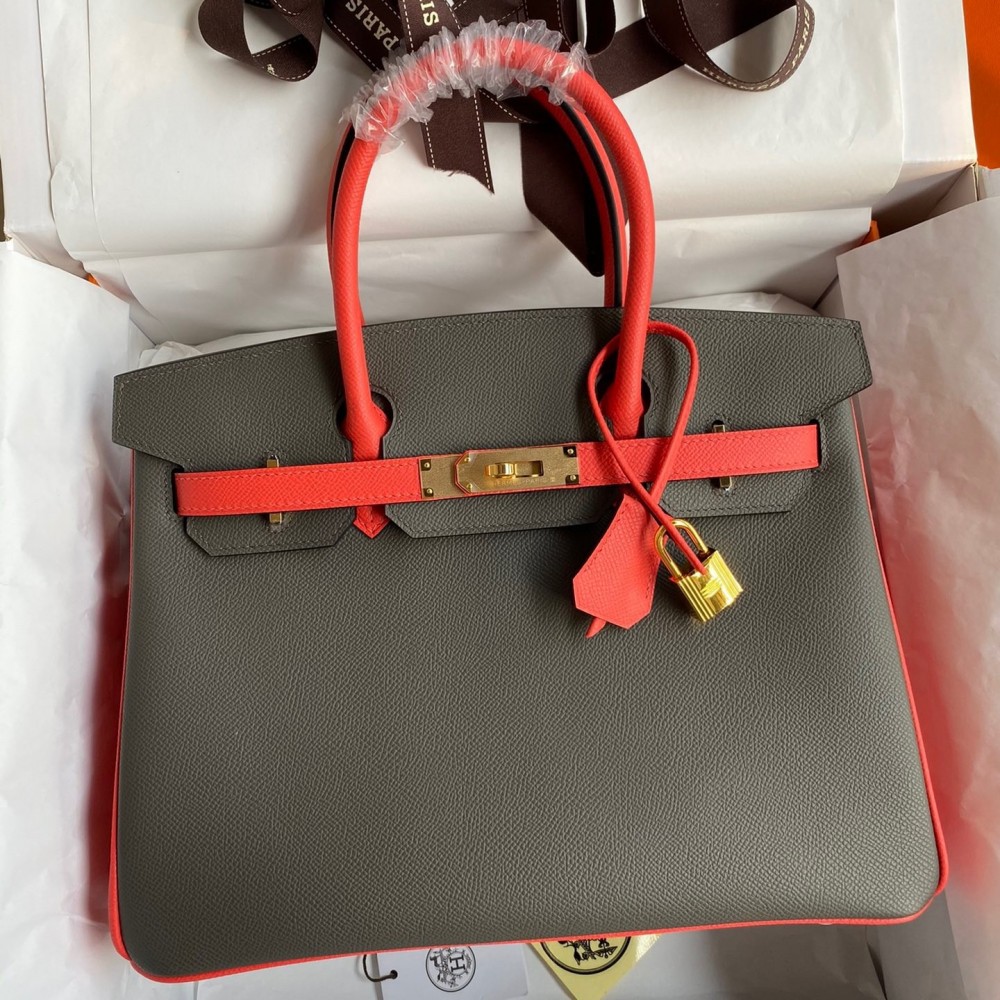 Hermes HSS Birkin 30 Bicolor Bag in Etain and Piment Epsom Calfskin LDBS242314