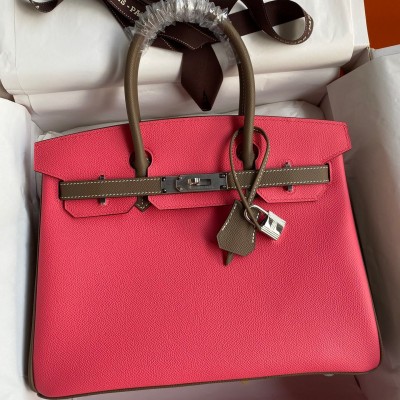 Hermes HSS Birkin 30 Bicolor Bag in Rose Lipstick and Taupe Epsom Calfskin LDBS242317