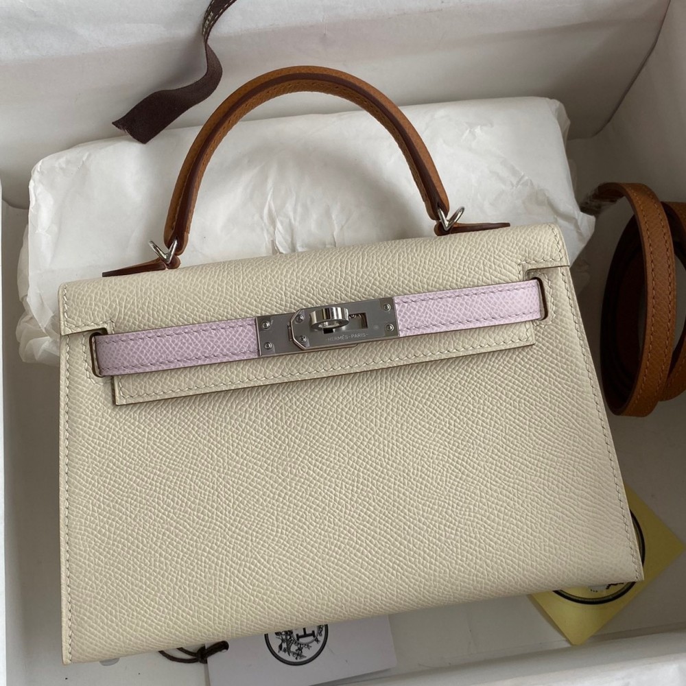 Hermes HSS Kelly Mini II Sellier Tri-color Bag In Craie/Pink/Gold Epsom Calfskin LDBS242320