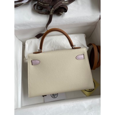 Hermes HSS Kelly Mini II Sellier Tri-color Bag In Craie/Pink/Gold Epsom Calfskin LDBS242320