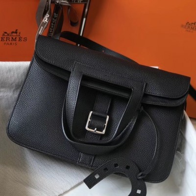 Hermes Halzan Bag In Black Clemence Leather LDBS242264