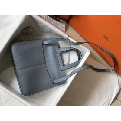 Hermes Halzan Bag In Blue Lin Clemence Leather LDBS242265