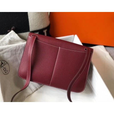 Hermes Halzan Bag In Bordeaux Clemence Leather LDBS242269