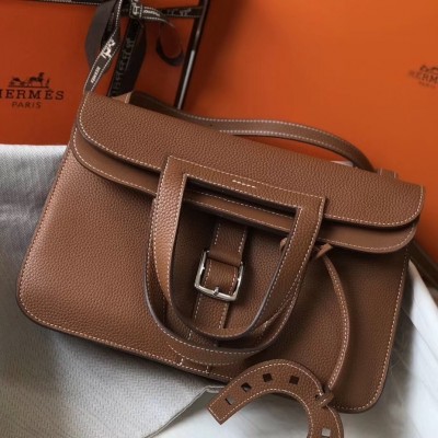 Hermes Halzan Bag In Brown Clemence Leather LDBS242266