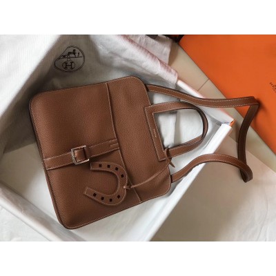 Hermes Halzan Bag In Brown Clemence Leather LDBS242266