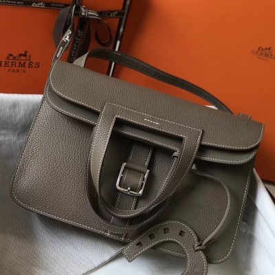 Hermes Halzan Bag In Etoupe Clemence Leather LDBS242267