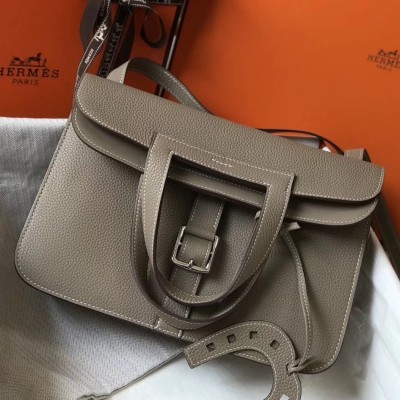 Hermes Halzan Bag In Grey Clemence Leather LDBS242268