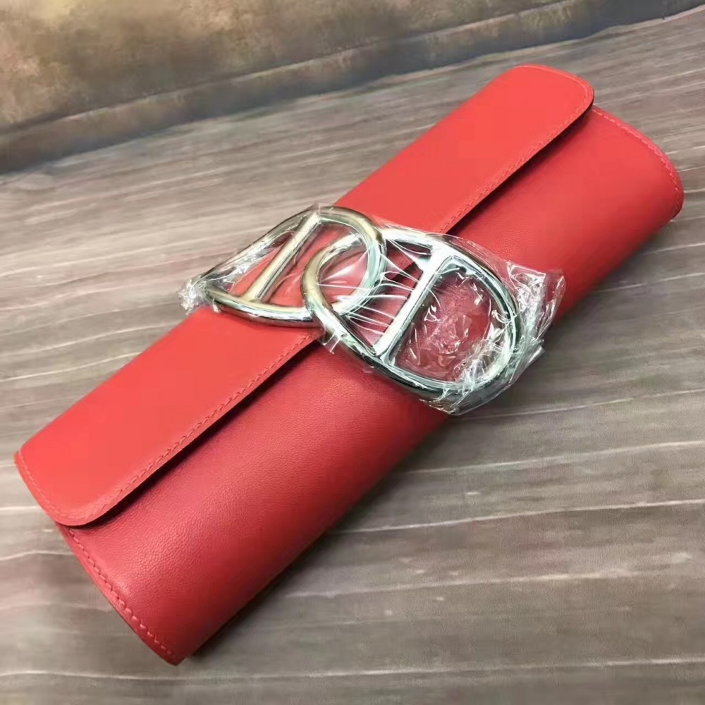 Hermes Handmade Egee Clutch In Red Swift Leather LDBS242276