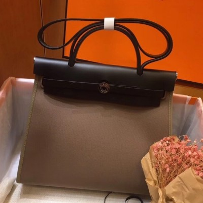 Hermes Herbag Zip 31cm Bag In Black And Taupe LDBS242280