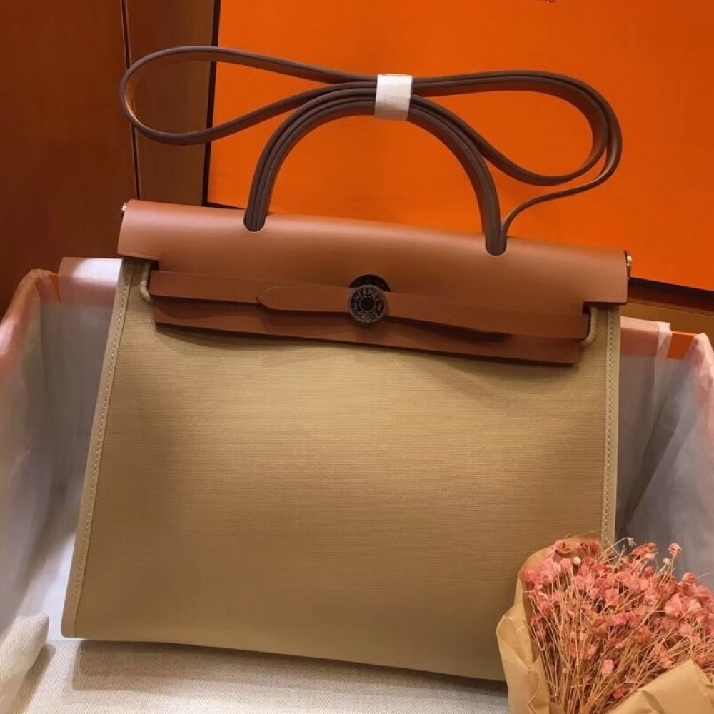 Hermes Herbag Zip 31cm Bag In Brown And Beige LDBS242282