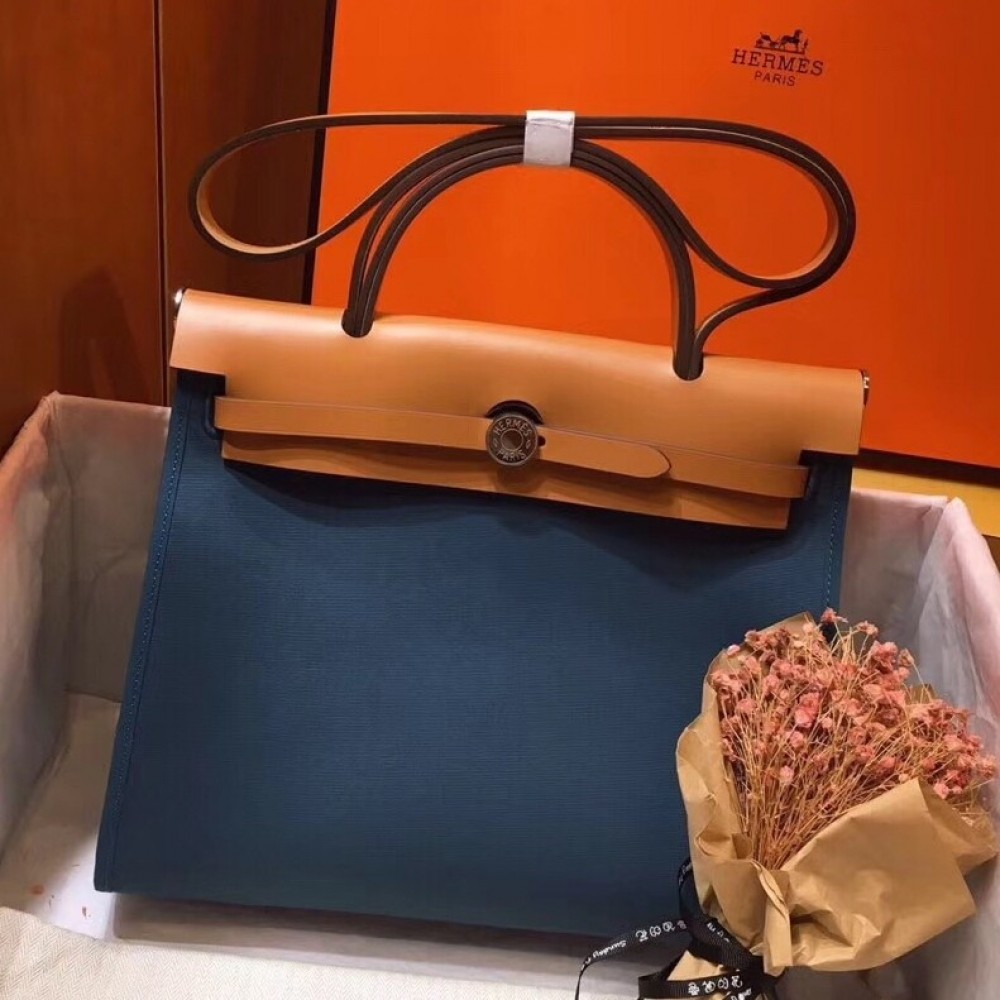 Hermes Herbag Zip 31cm Bag In Brown And Blue LDBS242283