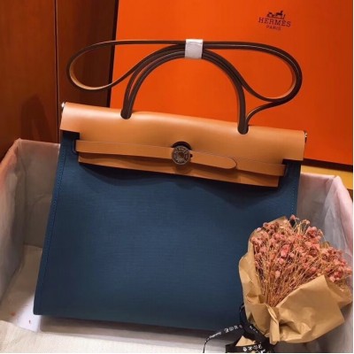 Hermes Herbag Zip 31cm Bag In Brown And Blue LDBS242283