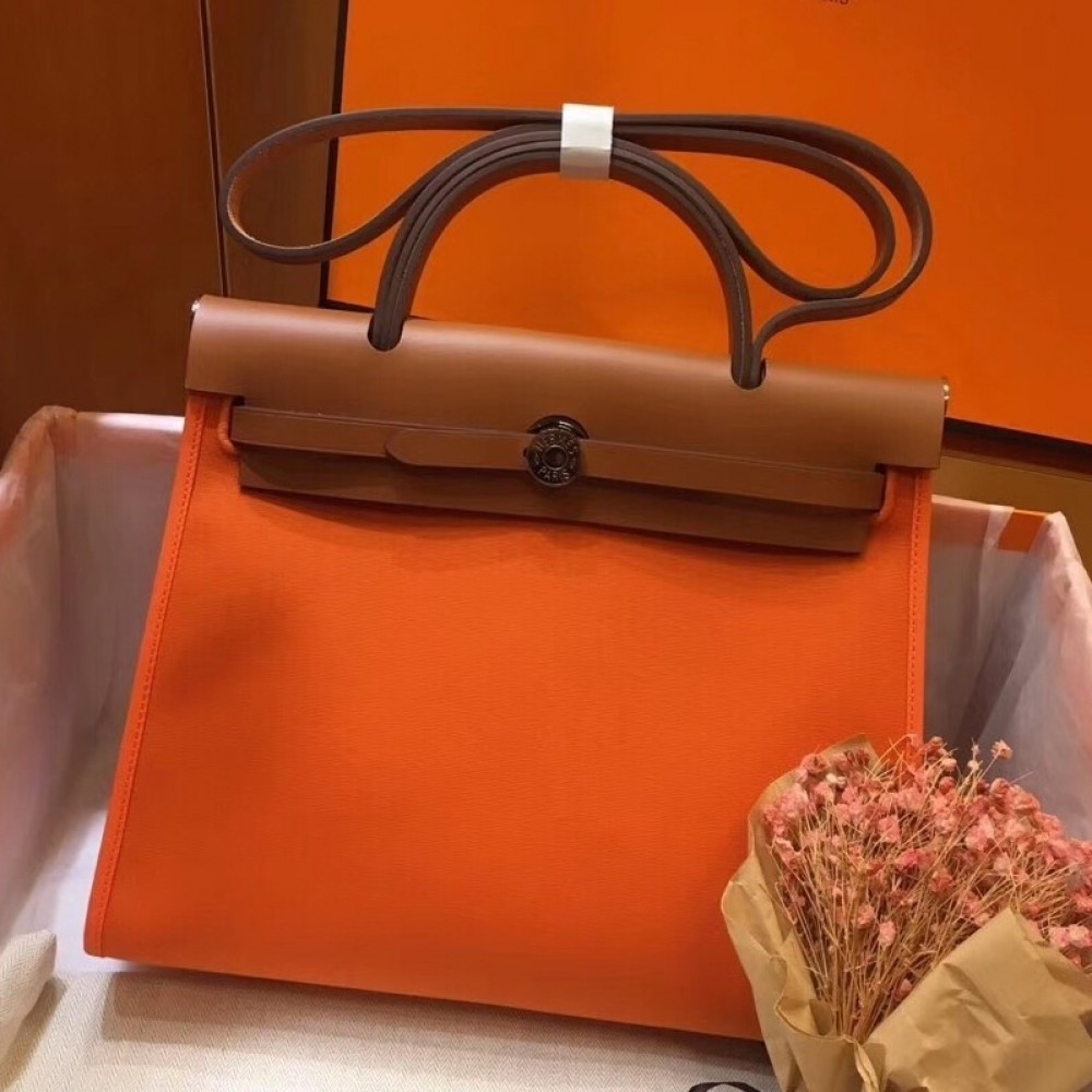 Hermes Herbag Zip 31cm Bag In Brown And Orange LDBS242284