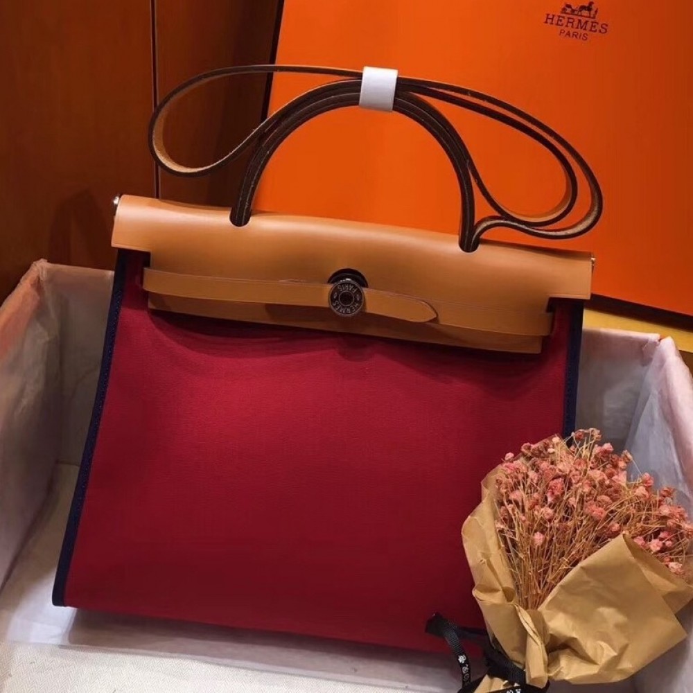 Hermes Herbag Zip 31cm Bag In Brown And Red LDBS242285