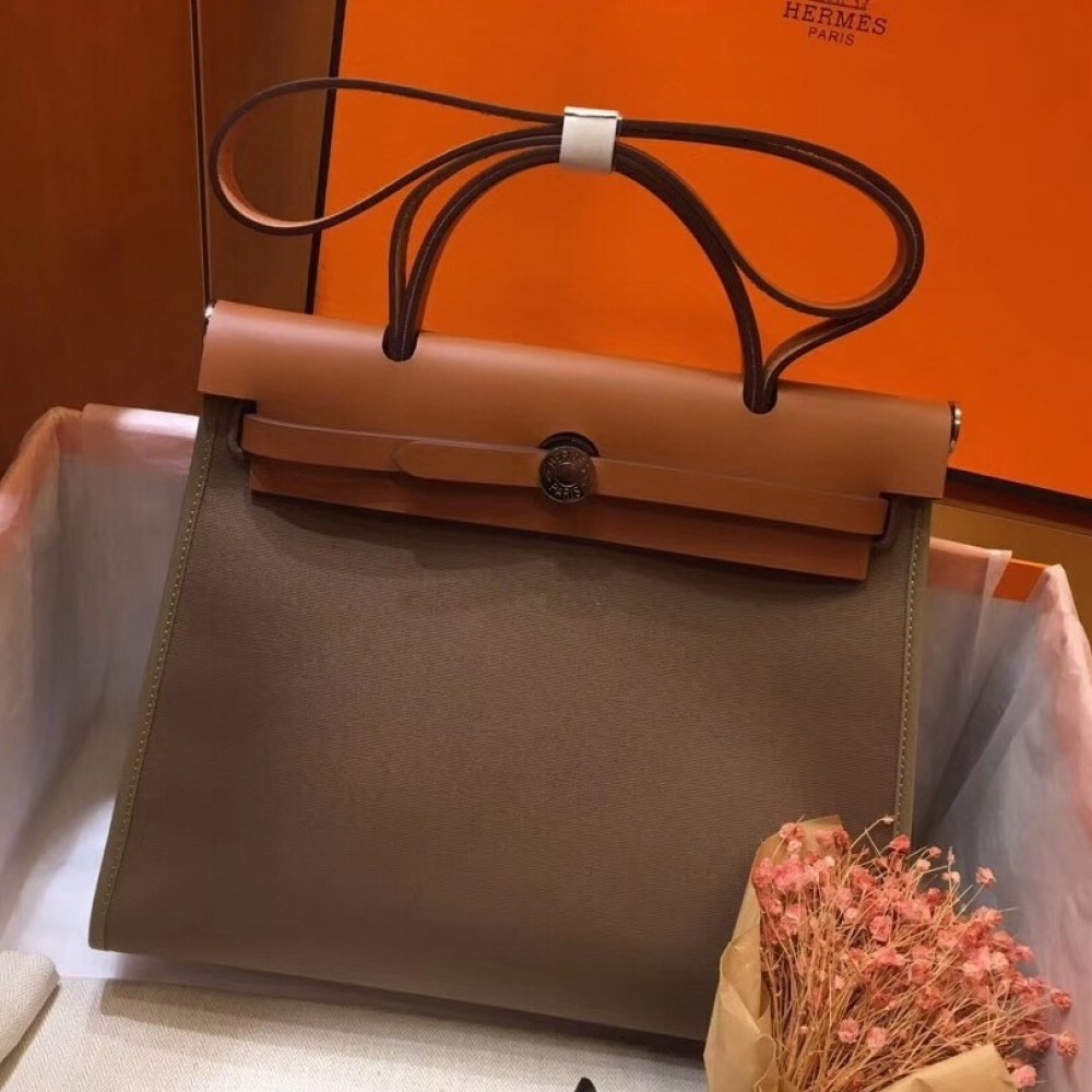 Hermes Herbag Zip 31cm Bag In Brown And Taupe LDBS242286