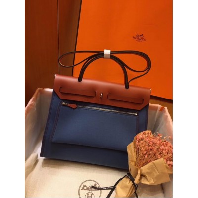 Hermes Herbag Zip 31cm Bag In Camel And Blue LDBS242287