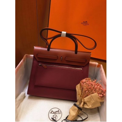 Hermes Herbag Zip 31cm Bag In Camel And Bordeaux LDBS242288