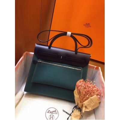 Hermes Herbag Zip 31cm Bag In Navy And Green LDBS242289