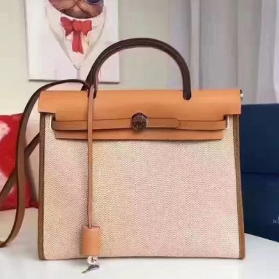 Hermes Herbag Zip PM 31cm Bag In Beige Canvas LDBS242291