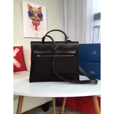 Hermes Herbag Zip PM 31cm Bag In Black Canvas LDBS242292