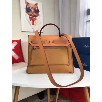 Hermes Herbag Zip PM 31cm Bag In Caramel Canvas LDBS242293