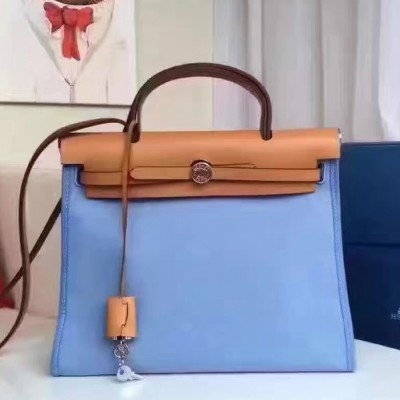 Hermes Herbag Zip PM 31cm Bag In Celeste Canvas LDBS242294