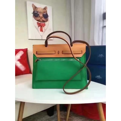 Hermes Herbag Zip PM 31cm Bag In Green Canvas LDBS242296