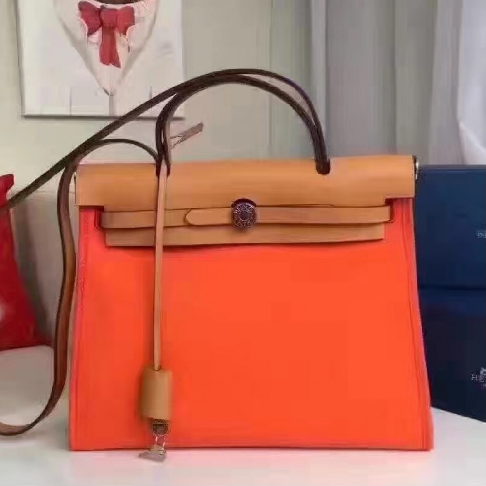 Hermes Herbag Zip PM 31cm Bag In Orange Canvas LDBS242297