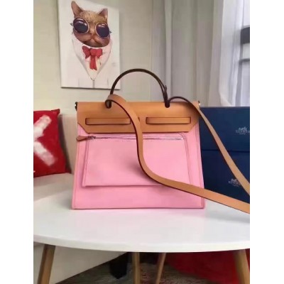 Hermes Herbag Zip PM 31cm Bag In Pink Canvas LDBS242298