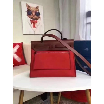 Hermes Herbag Zip PM 31cm Bag In Red Canvas LDBS242299