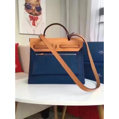 Hermes Herbag Zip PM 31cm Bag In Sapphire Canvas LDBS242300