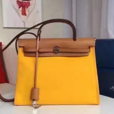 Hermes Herbag Zip PM 31cm Bag In Yellow Canvas LDBS242301