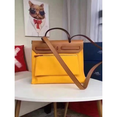 Hermes Herbag Zip PM 31cm Bag In Yellow Canvas LDBS242301