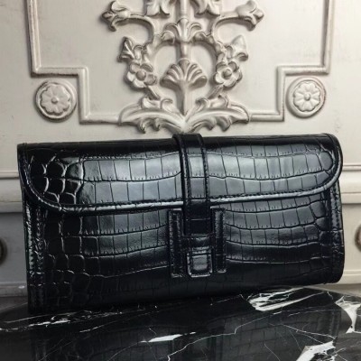 Hermes Jige Elan 29 Clutch In Black Crocodile Leather LDBS242339