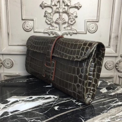 Hermes Jige Elan 29 Clutch In Chocolate Crocodile Leather LDBS242342