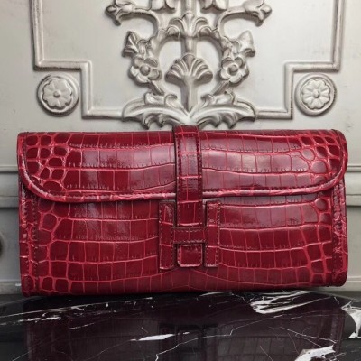 Hermes Jige Elan 29 Clutch In Dark Red Crocodile Leather LDBS242343