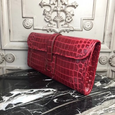 Hermes Jige Elan 29 Clutch In Dark Red Crocodile Leather LDBS242343