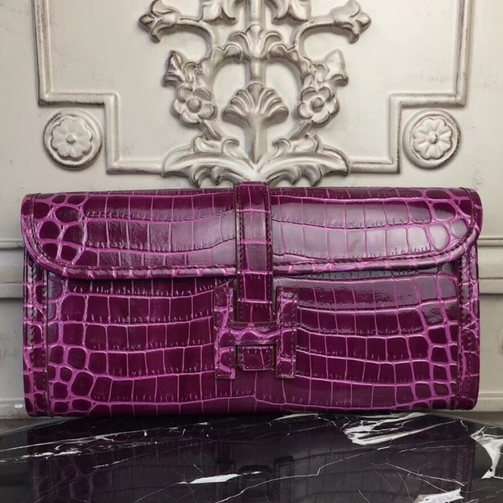 Hermes Jige Elan 29 Clutch In Fuchsia Crocodile Leather LDBS242344